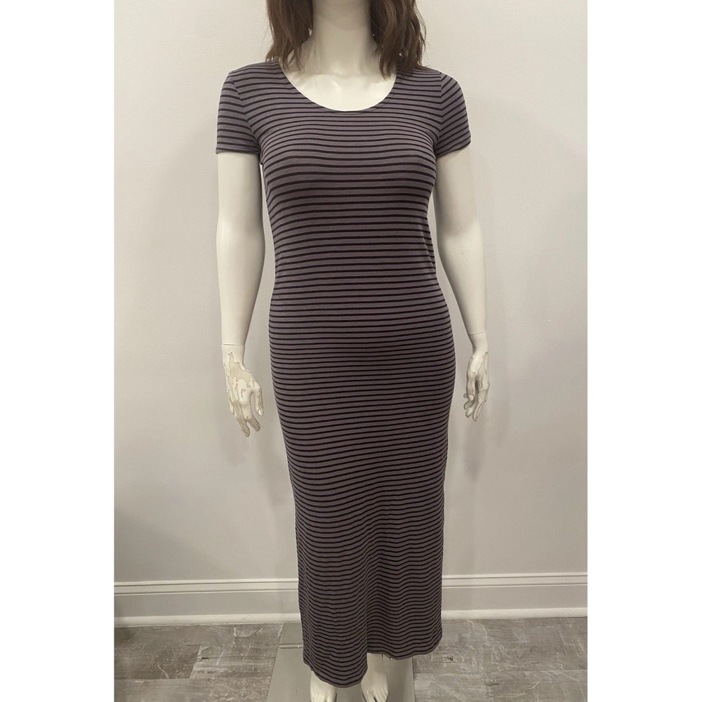 Artisan NY maxi dress Gray Black Striped Stretch Breezy Effortless Beach‎ Small